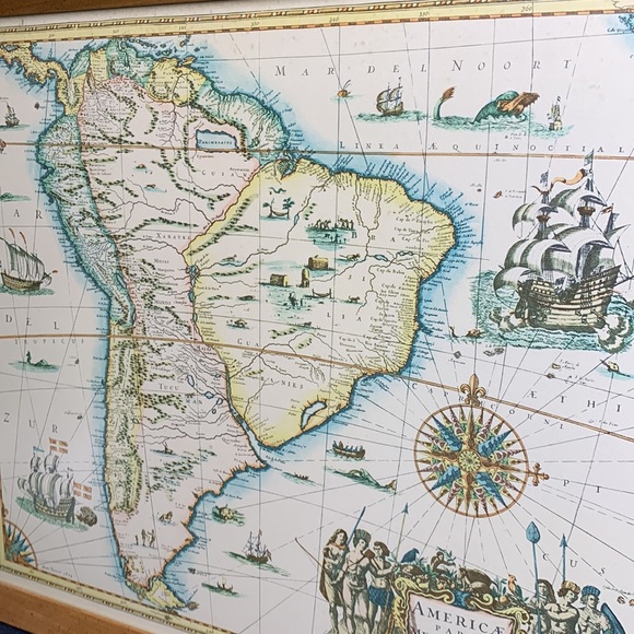 Vintage framed 19th century reproduction South America Map by Henrici Hondy 1629 - Picture 3 of 16